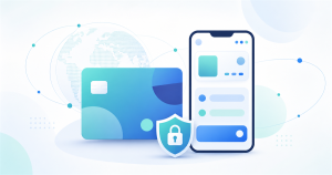 Illustration of online payments — a payment card, a smartphone checkout screen, and a security lock