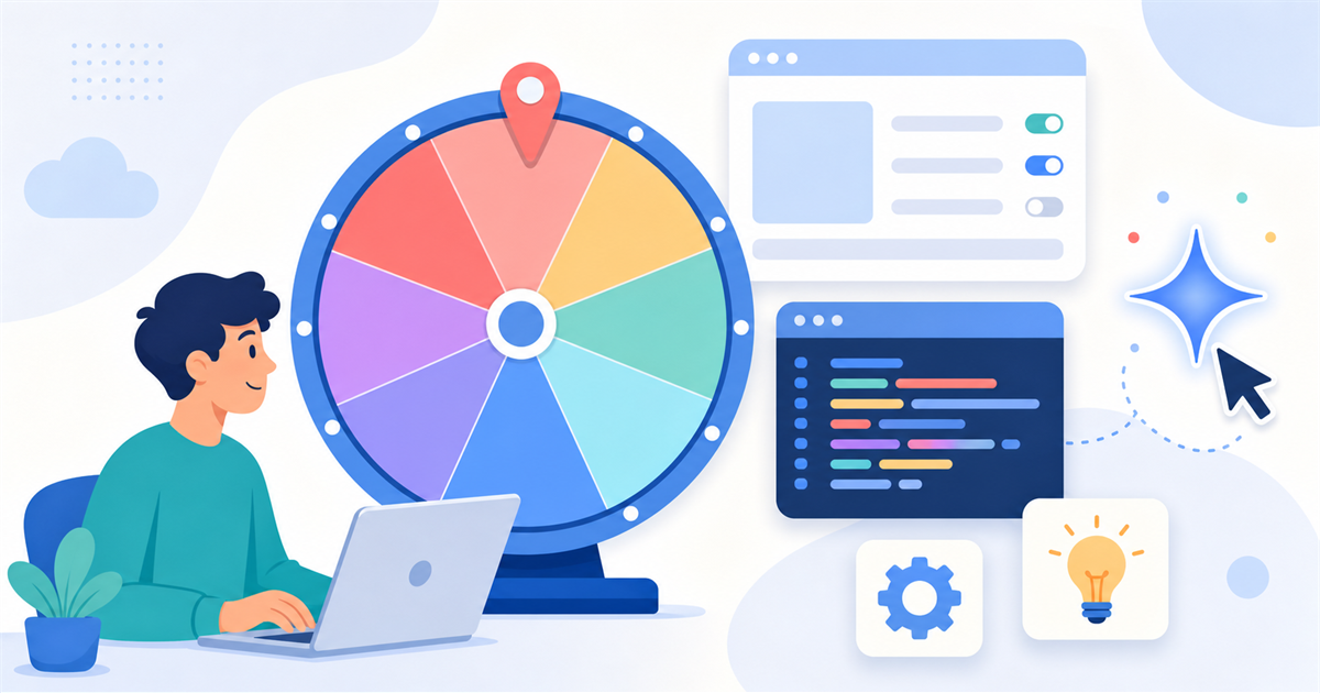 Illustration of building a spin-the-wheel web game with AI (vibe coding)