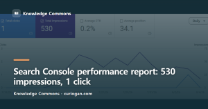 Search Console performance report: 530 impressions, 1 click